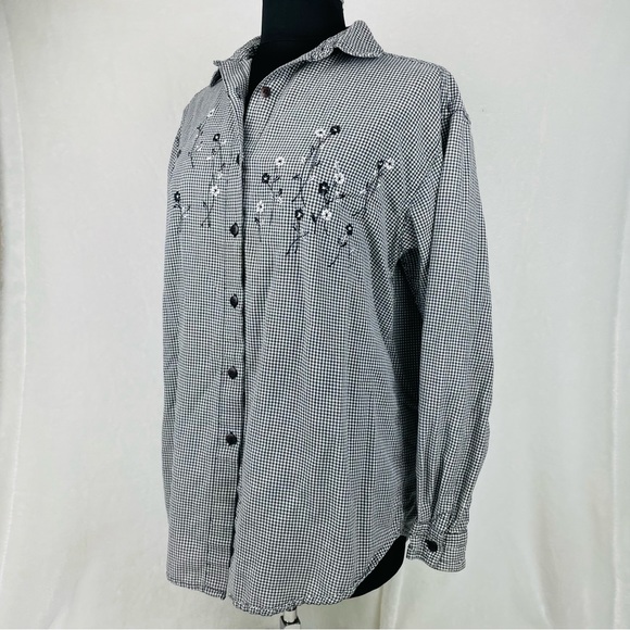Casey And Max Women's Large Plaid Embroidered Floral Button Up Top Long Sleeve - Picture 4 of 9